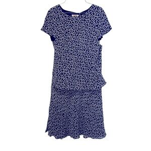 Talbots 100% silk blue and white floral print midi skirt and top set